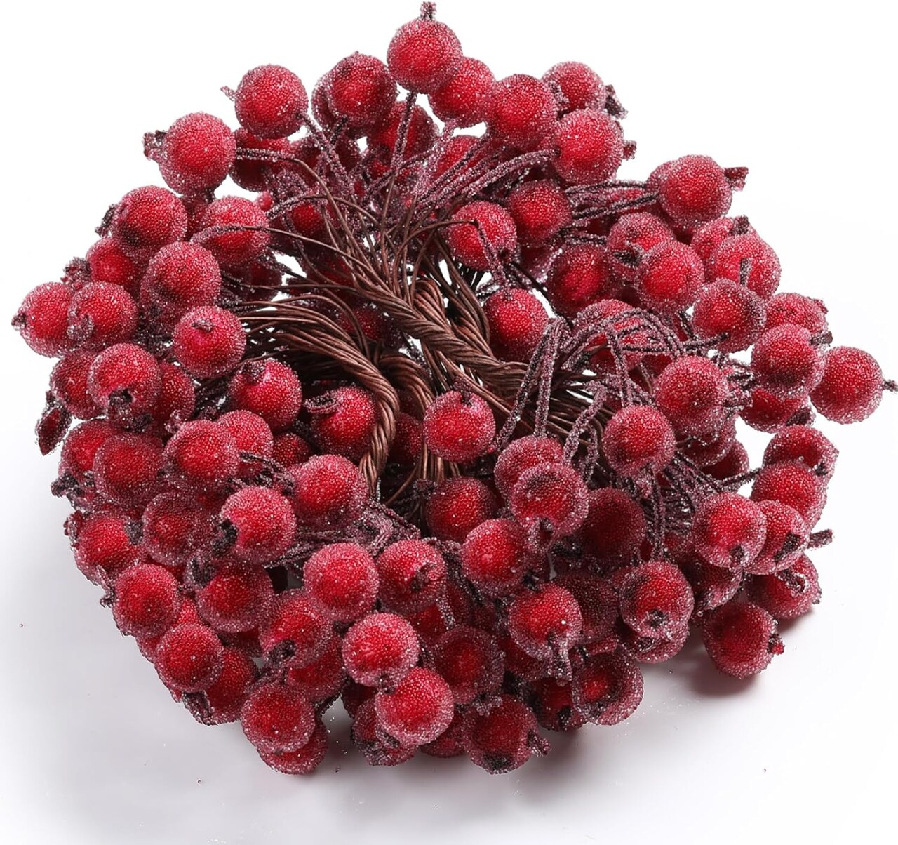 100 Wired Stems of Artificial Holly Berries Artificial Flower Decor Christmas (Dark Red) 5.2"D x 5.39"W x 2.72"H